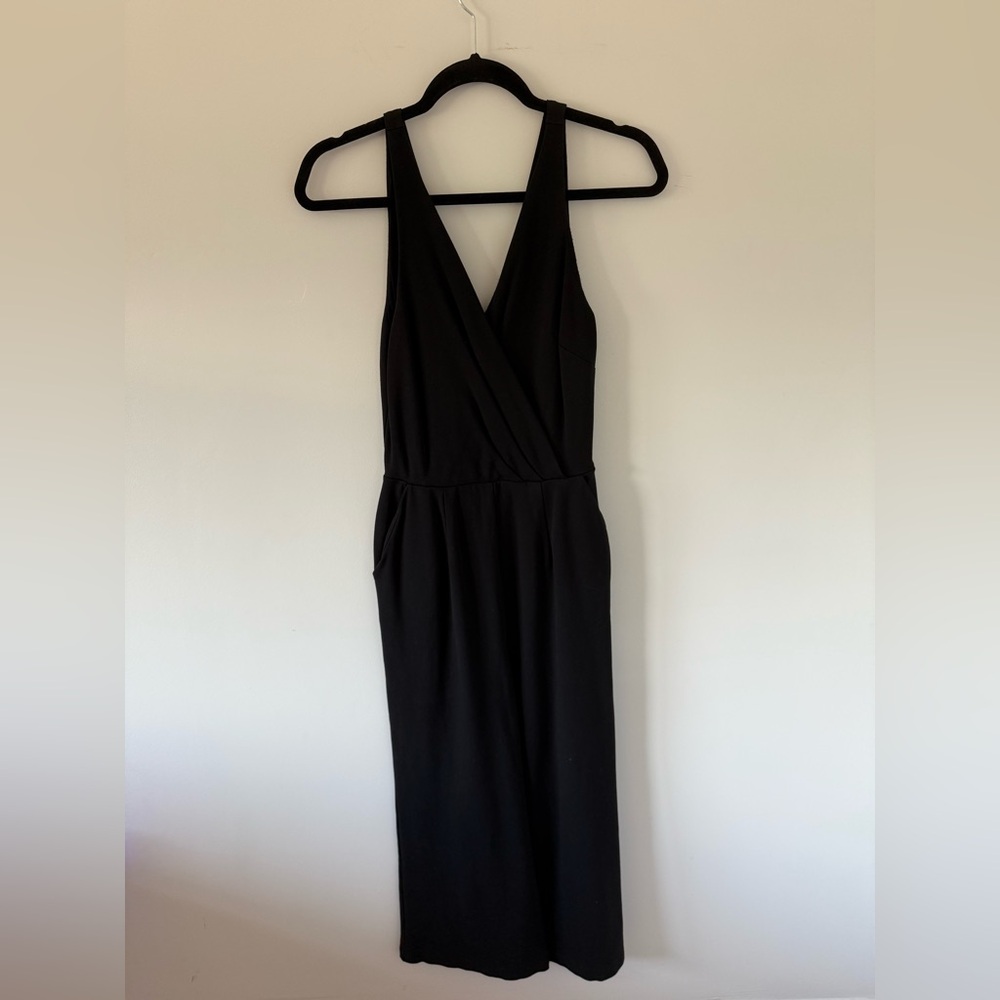 Elegant Black Sleeveless Wide Pant Leg Romper/Jumpsuit